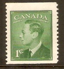 Canada 1949 1c Green - Booklet stamp. SG422b.
