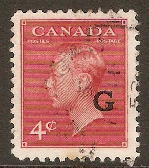 Canada 1950 4c Carmine-lake - Official stamp. SGO182.