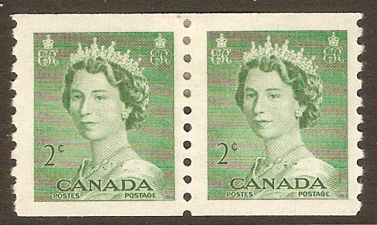 Canada 1953 2c Green - Coil stamp. SG455.