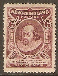 Newfoundland 1910 6c Claret. SG100a.