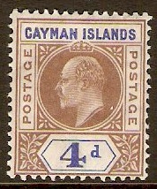 Cayman Islands 1907 4d Brown and blue. SG13.