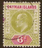 Cayman Islands 1907 6d Olive and rose. SG14.