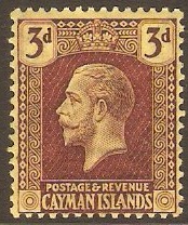 Cayman Islands 1921 3d Purple on yellow. SG75.