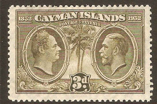 Cayman Islands 1932 3d Olive-green. SG90.
