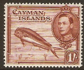 Cayman Islands 1938 1s Red-brown. SG123a.