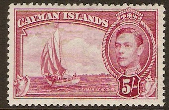 Cayman Islands 1938 5s Carmine-lake. SG125.
