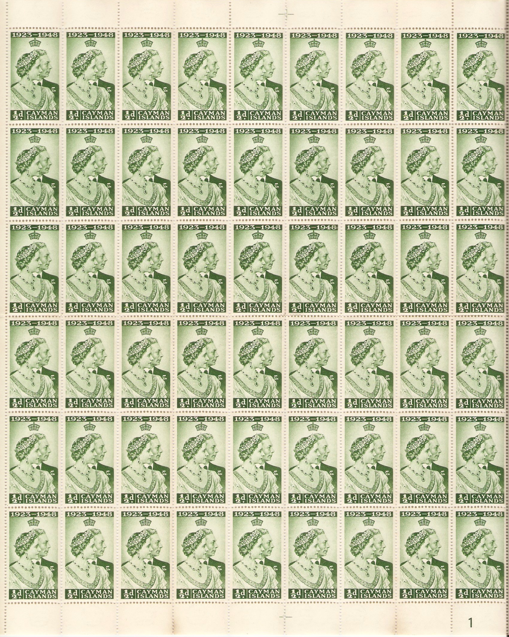 Cayman Islands 1948 d Green Silver Wedding Stamp Sheet. SG129.