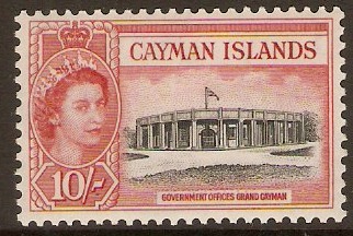Cayman Islands 1953 10s Black and rose-red. SG161. - Click Image to Close