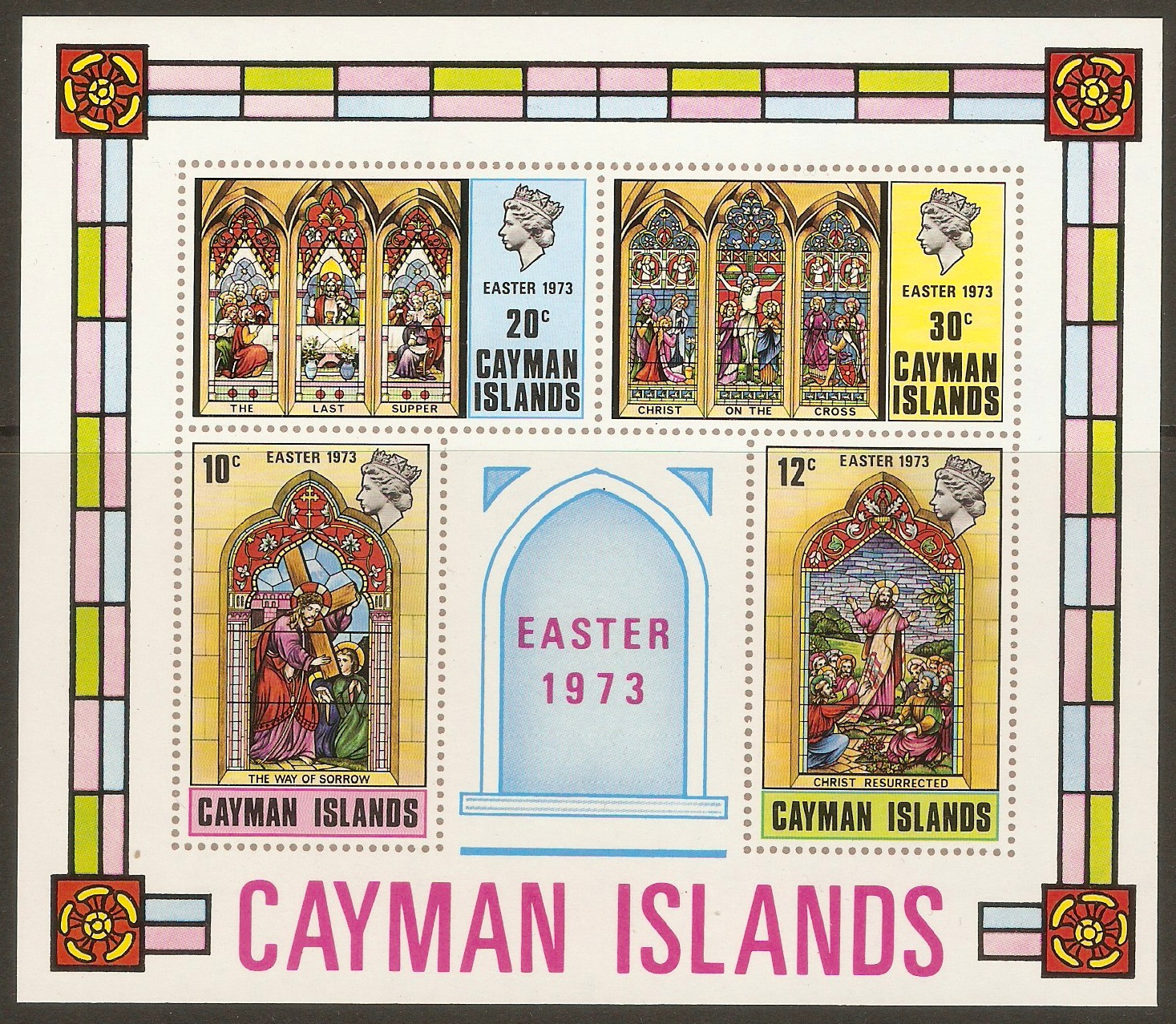 Cayman Islands 1973 Easter Stained Glass sheet. SGMS328.