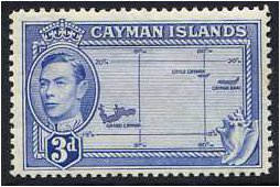 Cayman Islands 1938 3d Bright blue. SG121a.