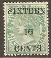 Ceylon 1882 16c on 24c Green. SG142.