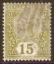 Ceylon 1886 15c Olive-green. SG197.
