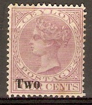 Ceylon 1888 2(c) on 4c Rosy mauve. SG204.