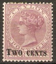 Ceylon 1888 2c on 4c Rosy mauve. SG208.