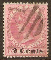 Ceylon 1888 2c on 4c Rosy mauve. SG210.