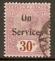 Ceylon 1895 30c Bright mauve and chestnut - Official. SGO16.