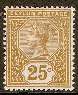 Ceylon 1886 25c Yellow-brown. SG198.