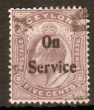 Ceylon 1903 5c Dull purple - Official Stamp. SGO24.