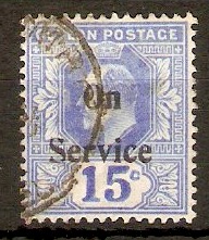 Ceylon 1903 15c Blue - Official Stamp. SGO25.
