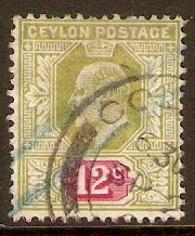 Ceylon 1904 12c Sage-green and rosine. SG282.