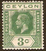 Ceylon 1912 3c Yellow-green. SG308.