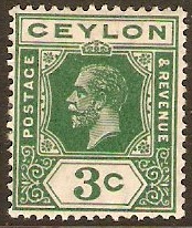Ceylon 1912 3c Deep green. SG308a.
