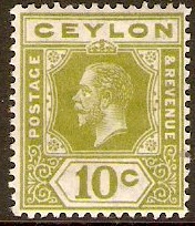 Ceylon 1912 10c Sage-green. SG310.