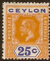 Ceylon 1912 25c Orange and blue. SG312.