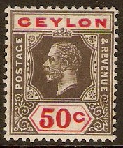 Ceylon 1912 50c Black and scarlet. SG314.