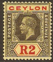 Ceylon 1912 2r Black and red on yellow. SG316.