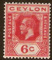Ceylon 1921 6c Carmine-red. SG342.