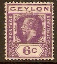 Ceylon 1921 6c Bright violet. SG343.