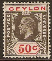 Ceylon 1921 50c Black and scarlet. SG353a.