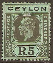 Ceylon 1921 5r Black on emerald. SG356.
