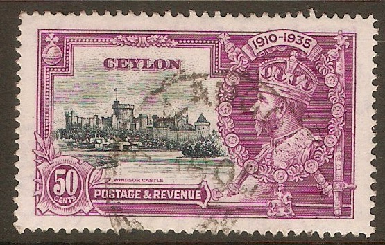 Ceylon 1935 50c Silver Jubilee Stamp. SG382.