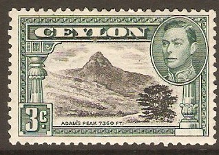 Ceylon 1938 3c Black and deep blue-green. SG387e.