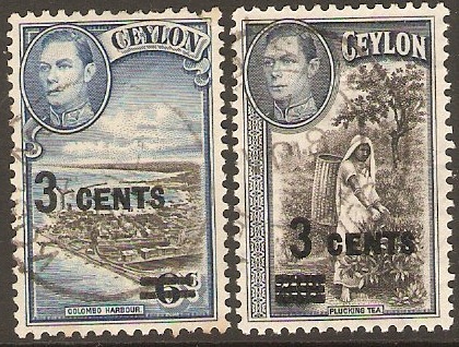 Ceylon 1940 Surcharged Stamps Set. SG398-SG399.