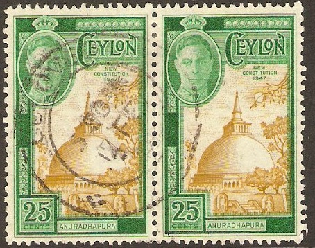 Ceylon 1947 25c New Constitution Series. SG405.