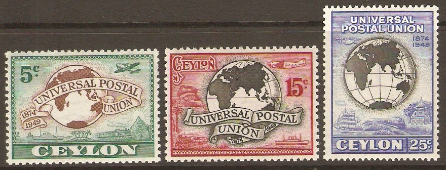 Ceylon 1949 UPU 75th Anniversary Set. SG410-SG412.