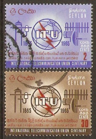 Ceylon 1965 ITU Centenary Stamps Set. SG466-SG467.