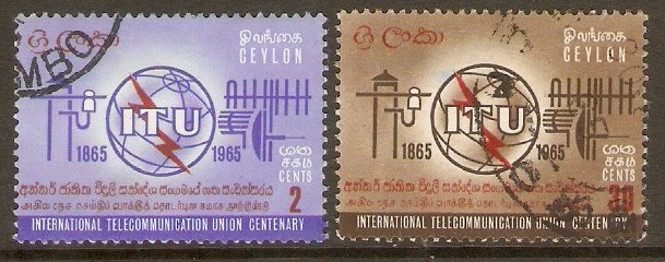 Ceylon 1965 ITU Centenary Stamps. SG505-SG506.