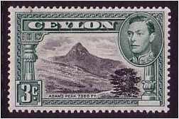Ceylon 1938 3c. Black & Deep Blue-Green. SG387b.