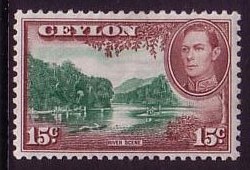 Ceylon 1938 15c Green and red-brown. SG390.