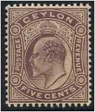 Ceylon 1904 5c. Dull Purple. SG280.