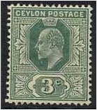 Ceylon 1904 3c Green. SG278.