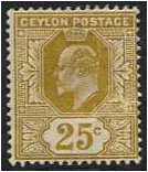 Ceylon 1904 25c. Bistre. SG284.