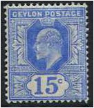 Ceylon 1904 15c. Blue. SG283.