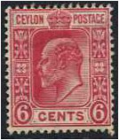 Ceylon 1908 6c Carmine. SG291.