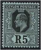Ceylon 1910 5r. Black on Green Paper. SG299.