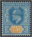 Ceylon 1903 75c. Dull Blue and Orange. SG274.